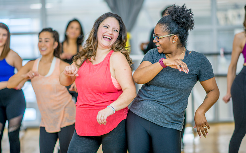 Friends at an exercise class