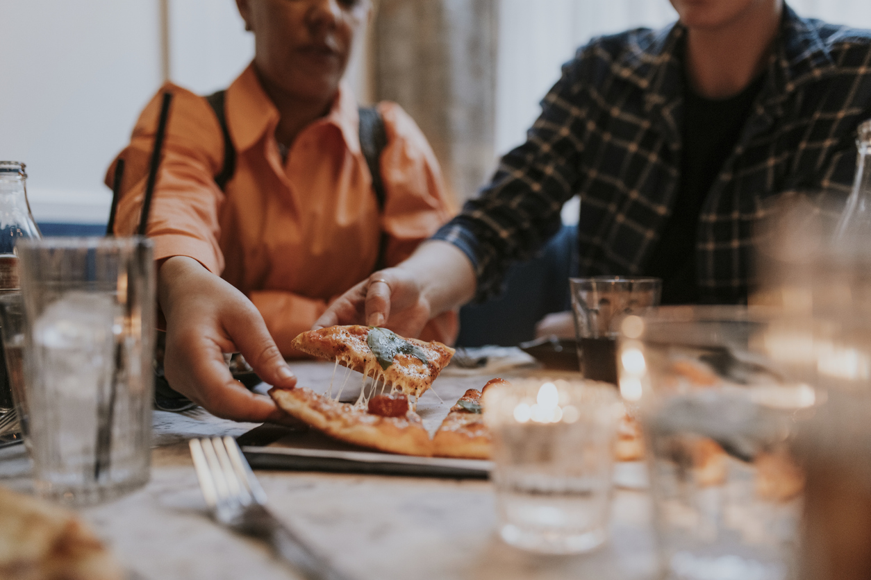 People eating pizza