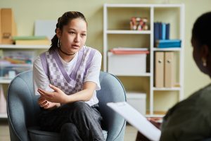 Girl talking about her mental health